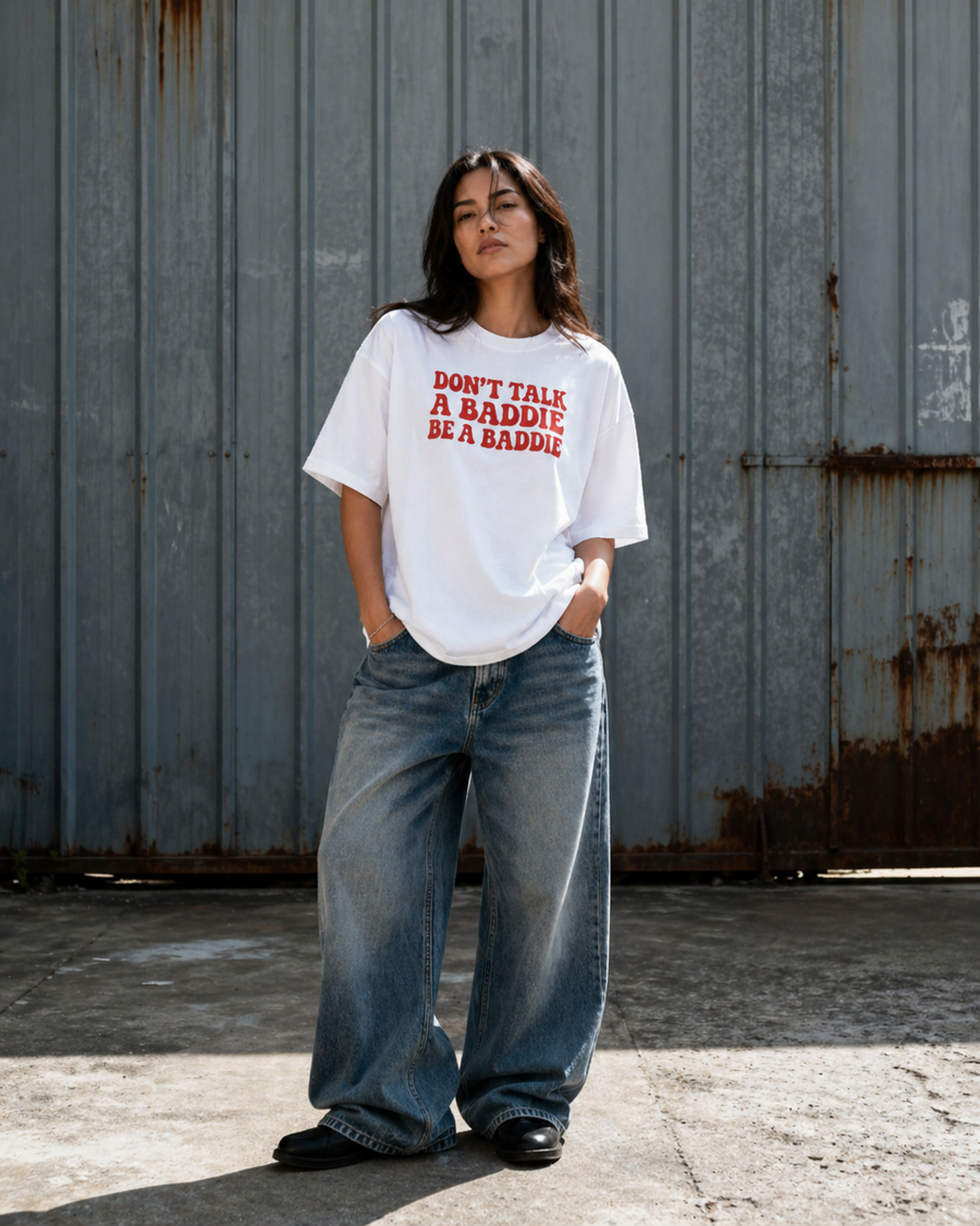 White BaddieWear cropped tee